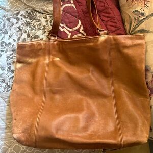 Large vintage leather coach tote
